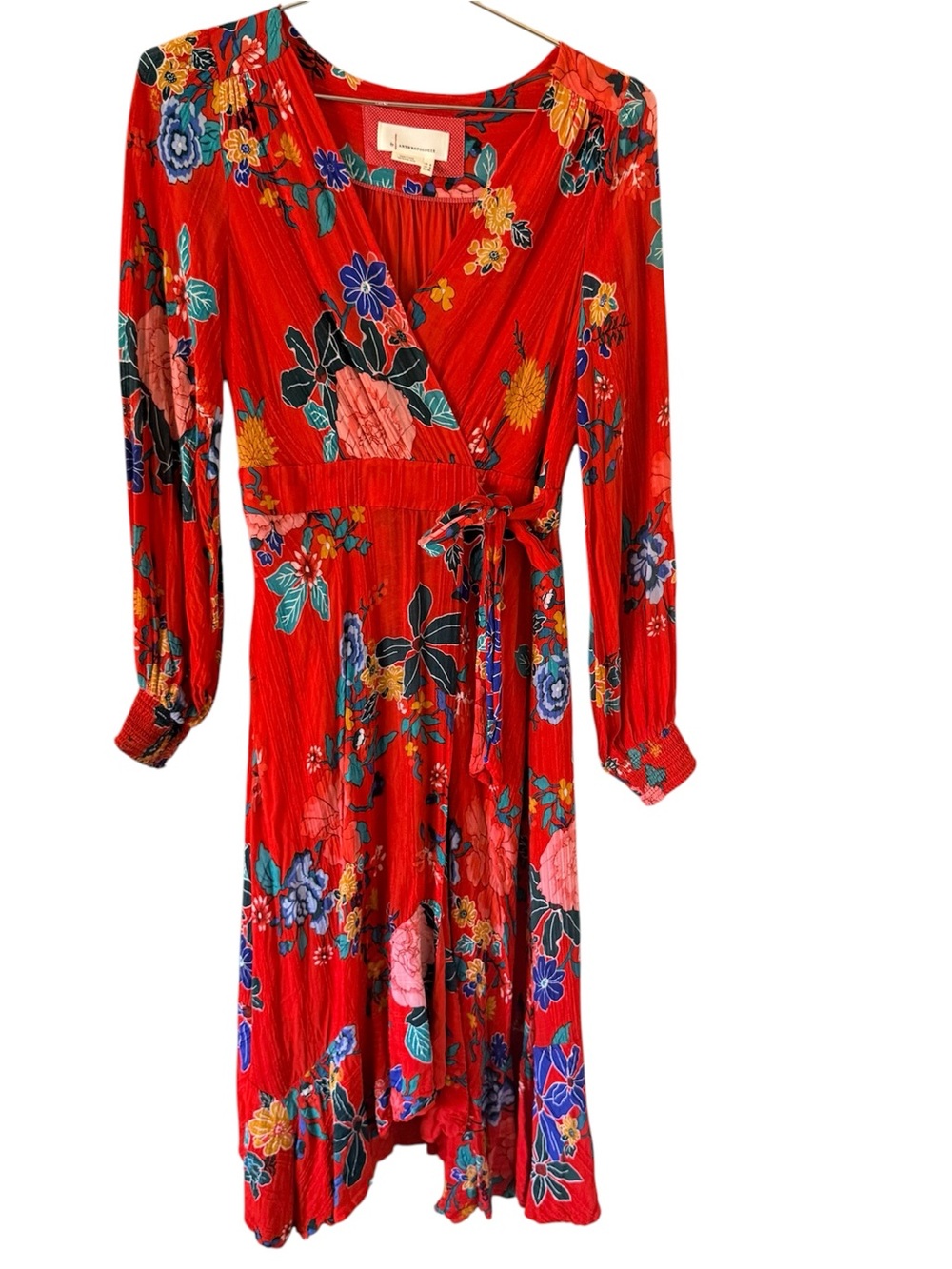 Anthropologie red floral midi dress 4